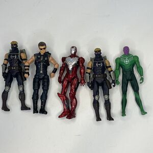 Lot Of 5 2011 Hasbro Dc Comics 4” Action Figures Hawkeye Green Lantern Iron man